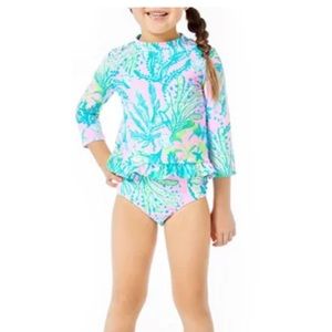EUC LILLY PULITZER TODDLER GIRLS RASHGUARD SWIMSUIT 2T MANDEVILLA